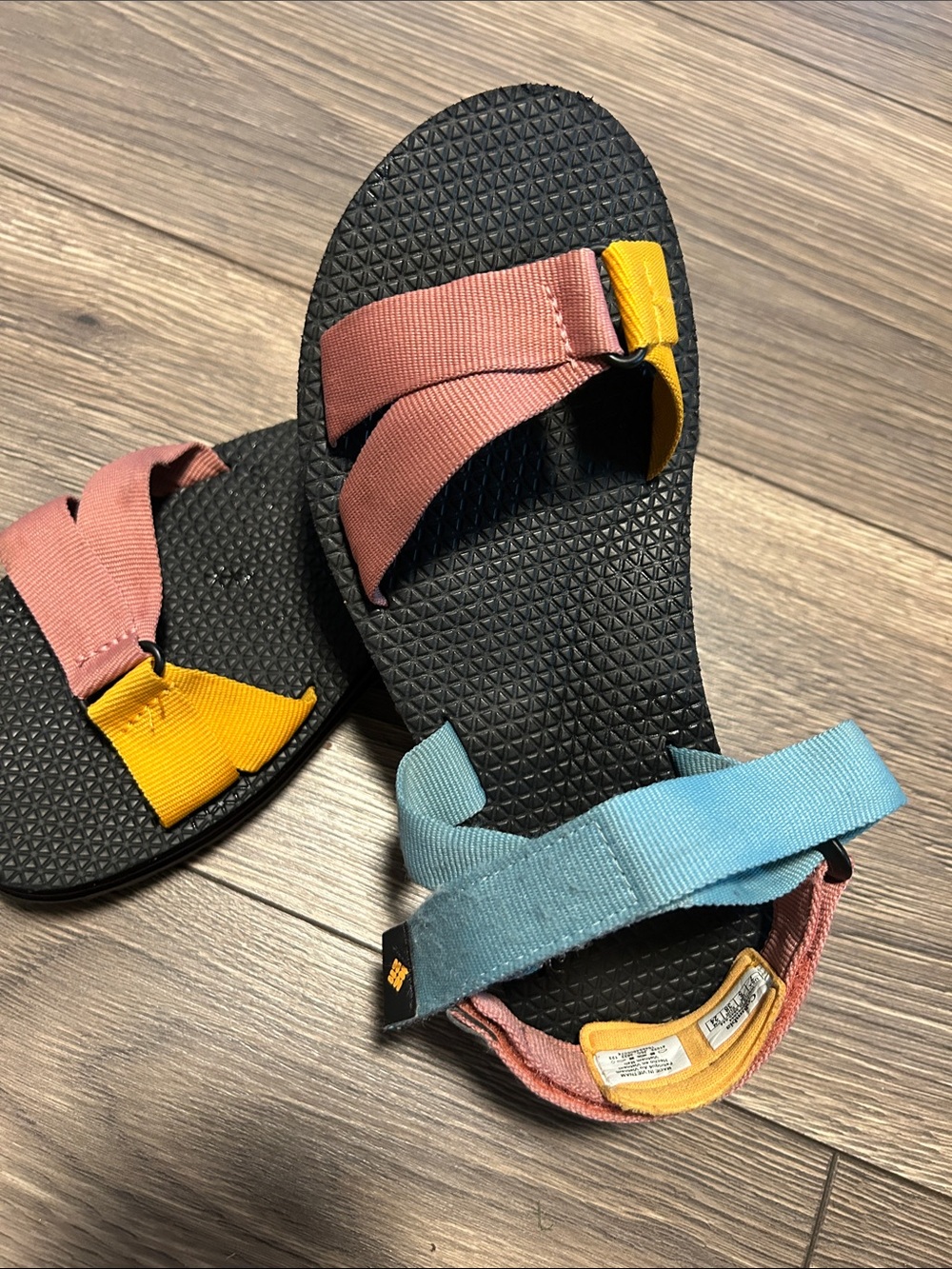 Columbia Black Sandals with Pink, Yellow & Blue Straps